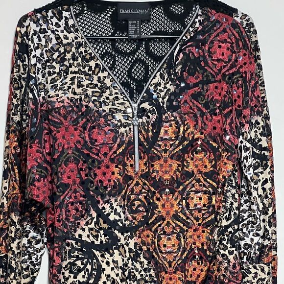 Frank Lyman Gorgeous Multi Color Embellished Jersey Stretch Top Sz 10 - Picture 2 of 7